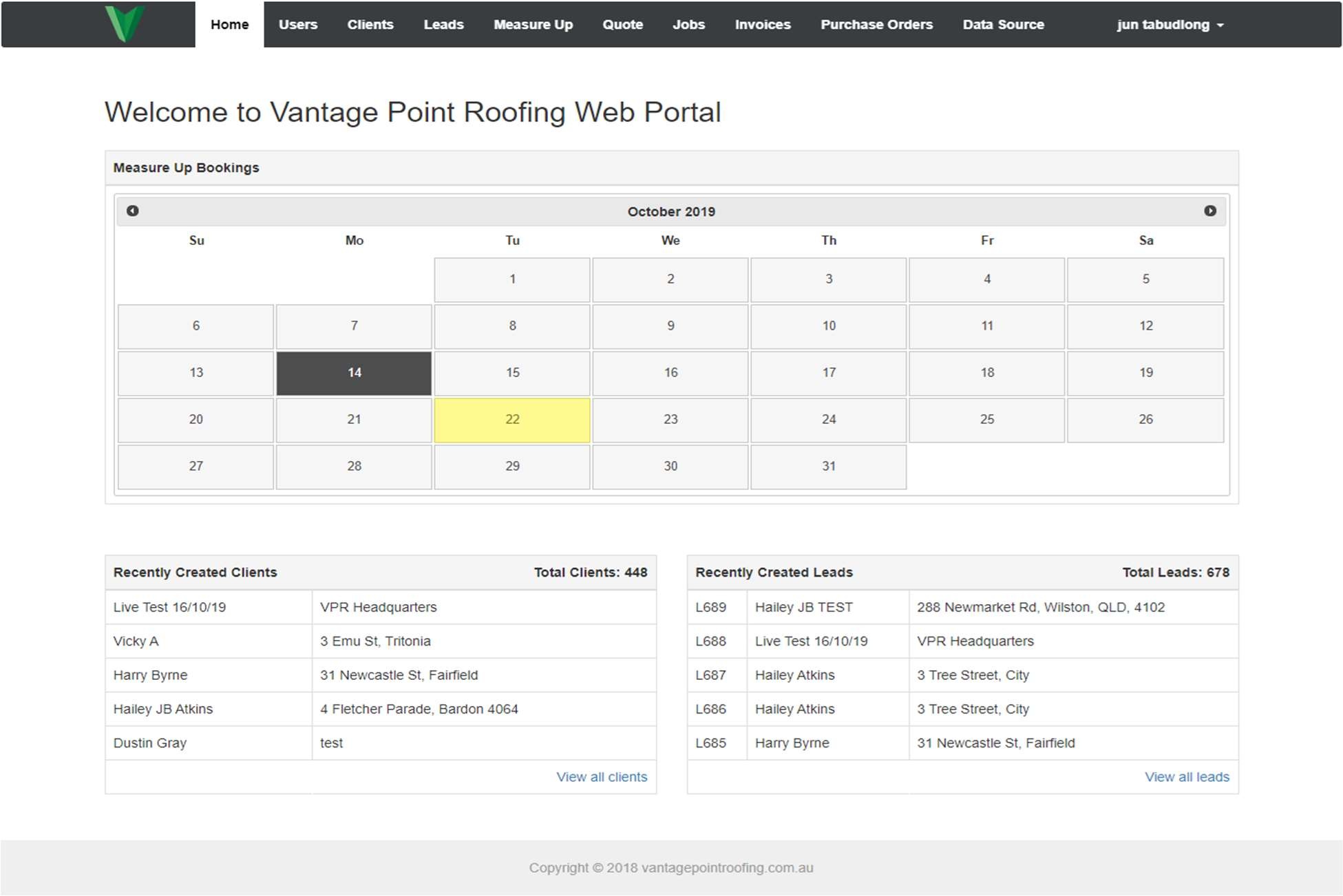 Roofing Dashboard
